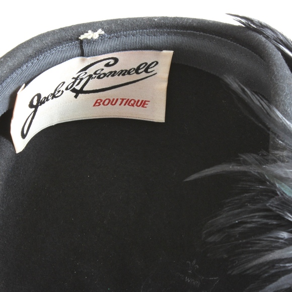 Jack McConnell Hat Wool & Feather Clochette Vintage Fascinator Designer HTF Rare main image 5